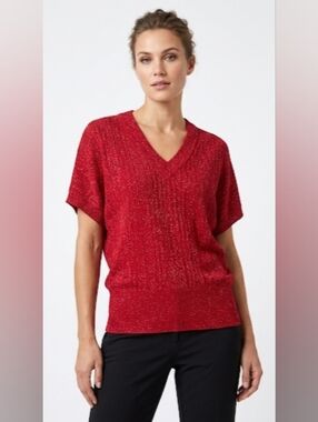 NWOT Dots Shimmering Red V-Neck Knit Top Size 1X